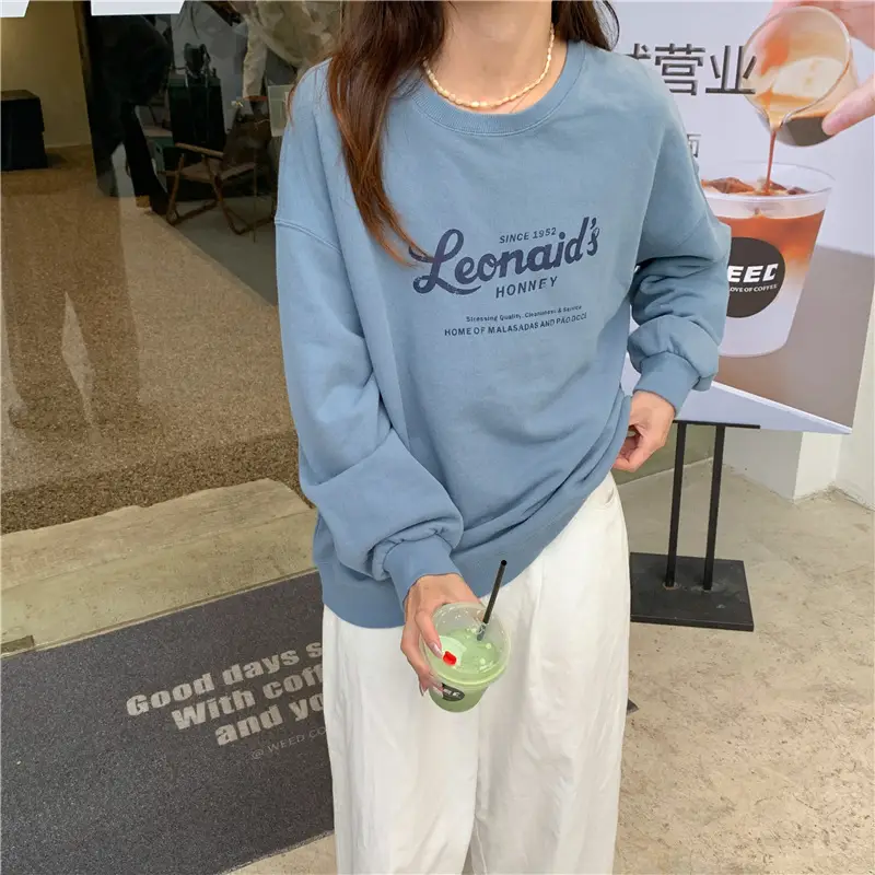 2022 Women Raglan Back Printed Sweatshirt Yellow — feature 17