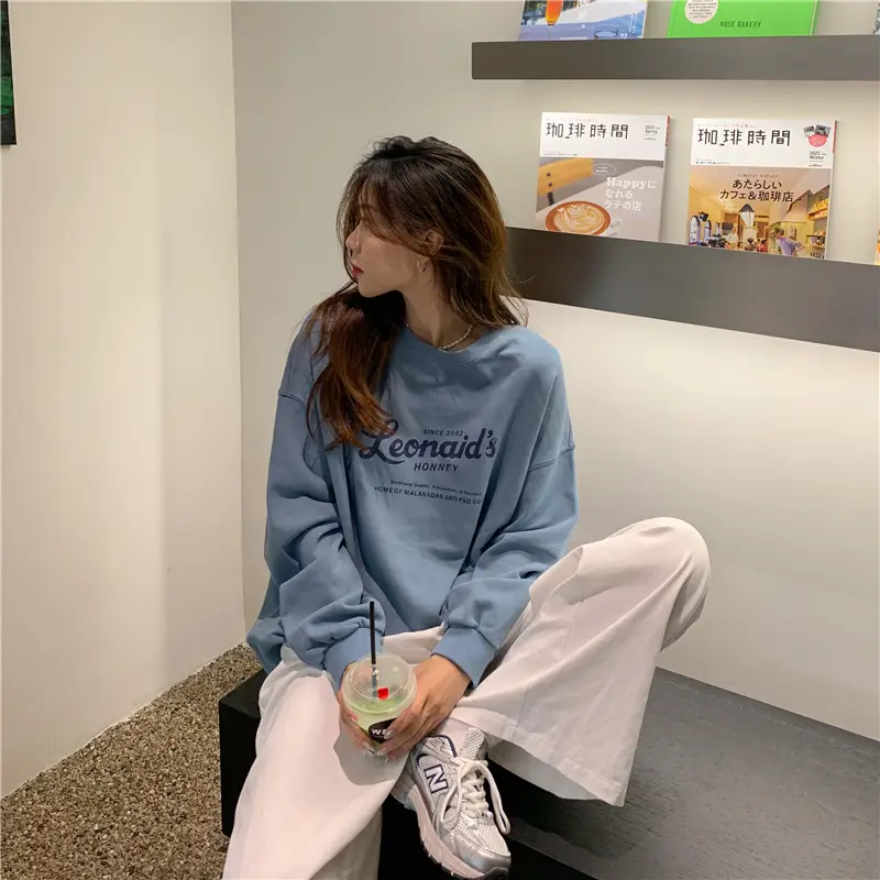 2022 Women Raglan Back Printed Sweatshirt Yellow — feature 19