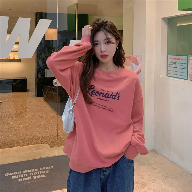 2022 Women Raglan Back Printed Sweatshirt Yellow — feature 21