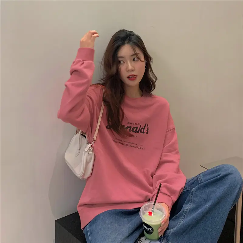 2022 Women Raglan Back Printed Sweatshirt Yellow — feature 22