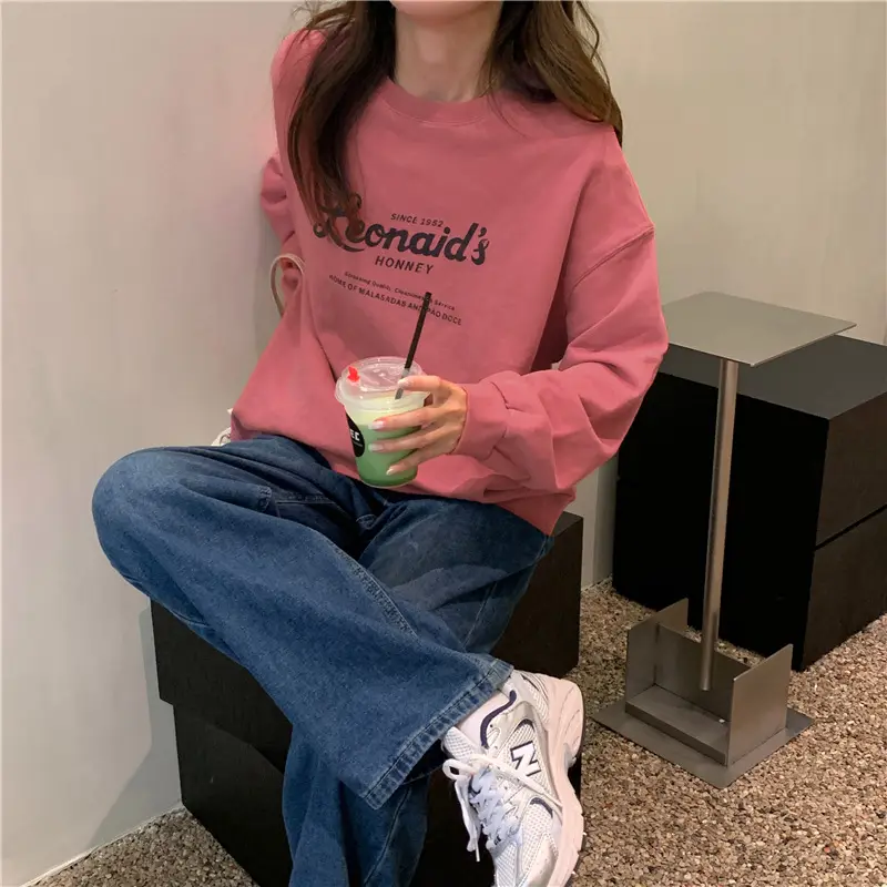 2022 Women Raglan Back Printed Sweatshirt Yellow — feature 23