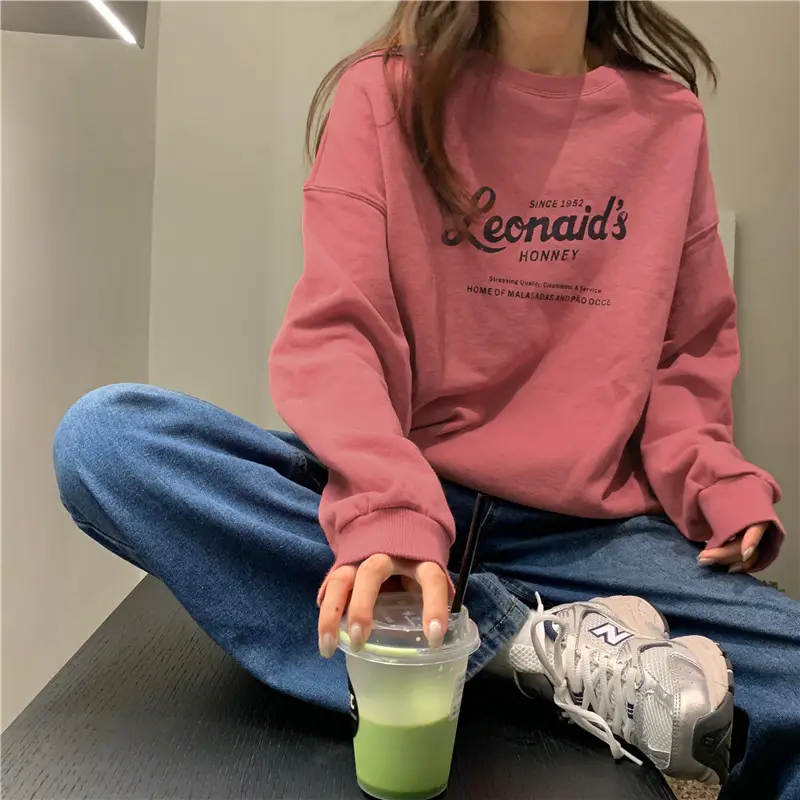 2022 Women Raglan Back Printed Sweatshirt Yellow — feature 26