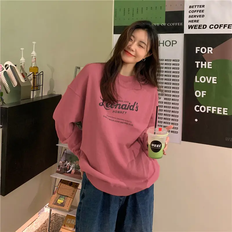 2022 Women Raglan Back Printed Sweatshirt Yellow — feature 27