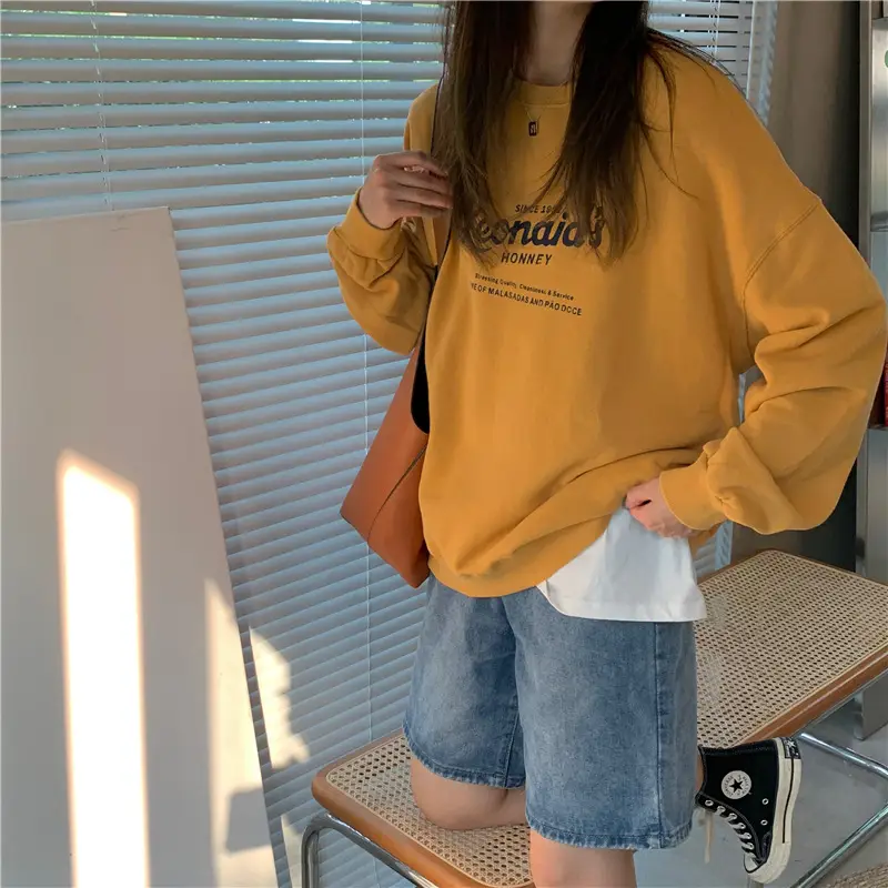2022 Women Raglan Back Printed Sweatshirt Yellow — feature 34