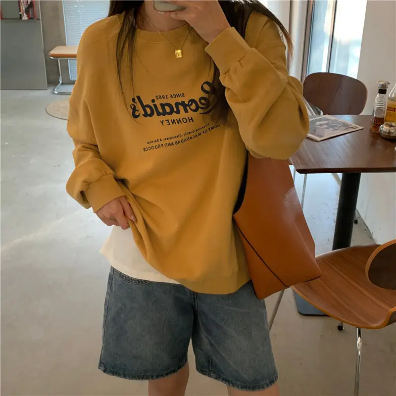 2022 Women Raglan Back Printed Sweatshirt Yellow — feature 35