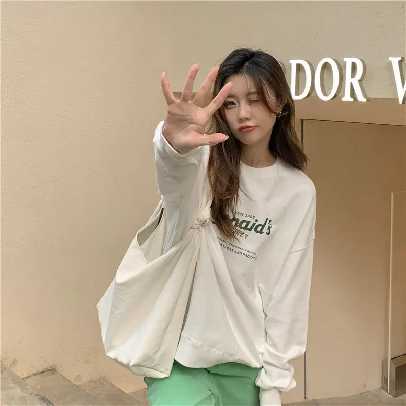 2022 Women Raglan Back Printed Sweatshirt Yellow — feature 7