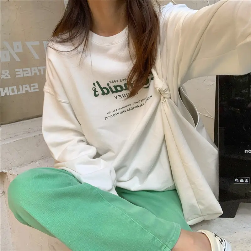 2022 Women Raglan Back Printed Sweatshirt Yellow — feature 9