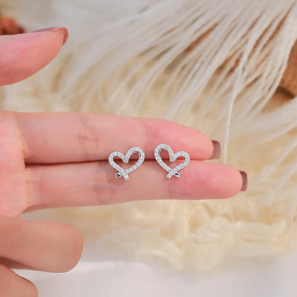 Heart Shaped Full Diamond Zircon Earrings for Women