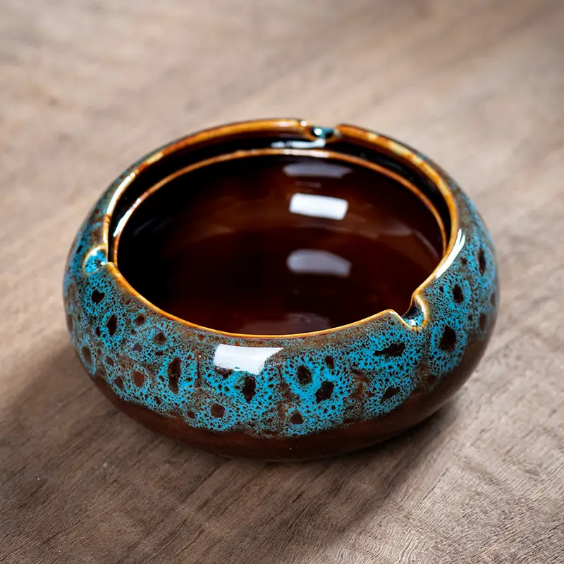 Ceramic Ashtray with Lid and Ring Handle