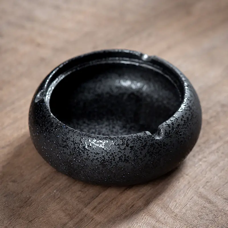 Ceramic Ashtray with Lid and Ring Handle