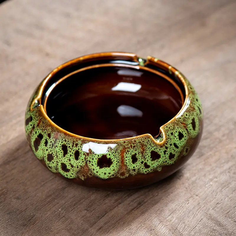 Ceramic Ashtray with Lid and Ring Handle