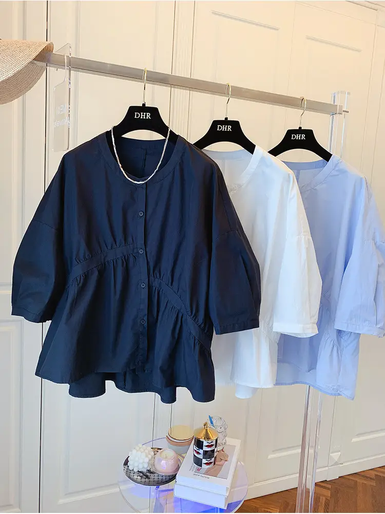 2025 Summer Korean Style Light Blue Cotton Babydoll Shirt — feature 1