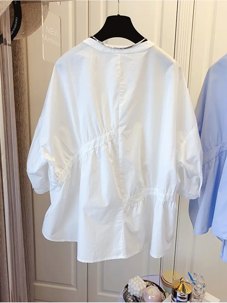 2025 Summer Korean Style Light Blue Cotton Babydoll Shirt — feature 10
