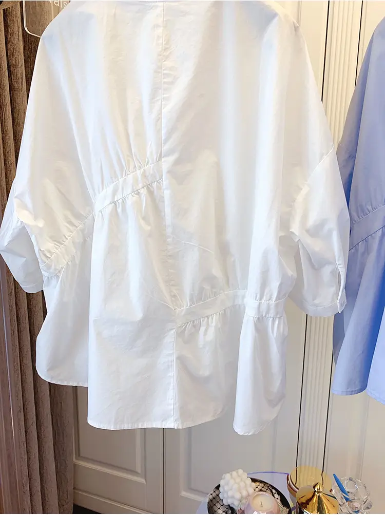 2025 Summer Korean Style Light Blue Cotton Babydoll Shirt — feature 11