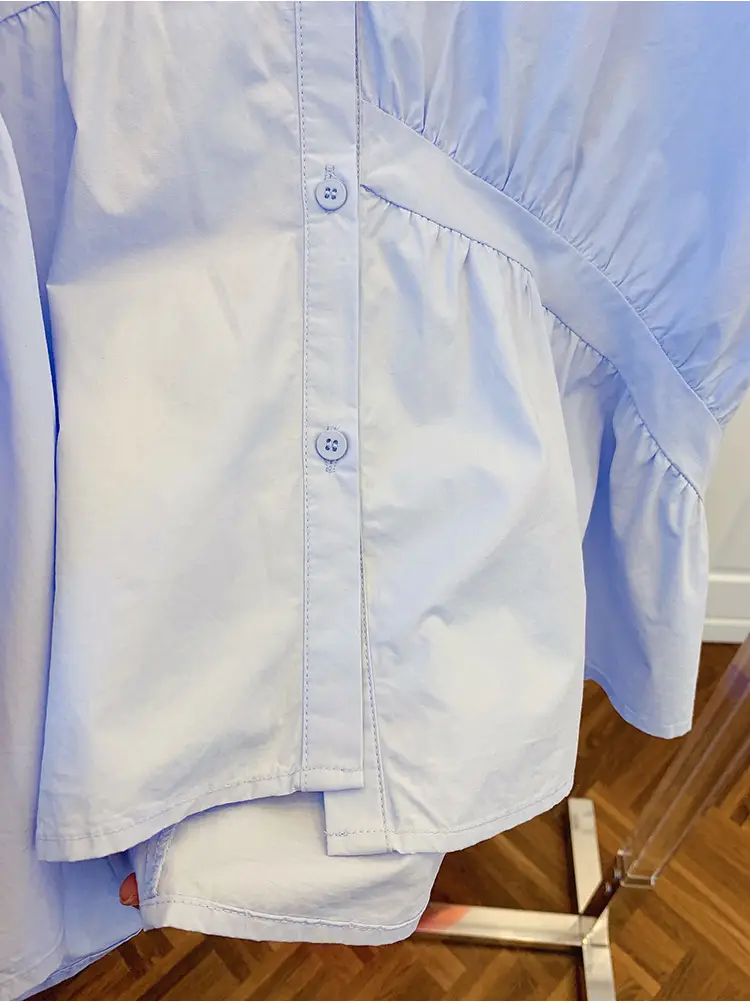 2025 Summer Korean Style Light Blue Cotton Babydoll Shirt — feature 13
