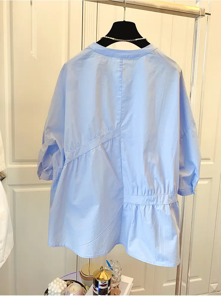 2025 Summer Korean Style Light Blue Cotton Babydoll Shirt — feature 16