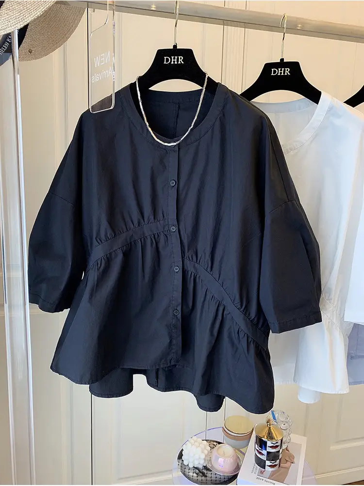 2025 Summer Korean Style Light Blue Cotton Babydoll Shirt — feature 17