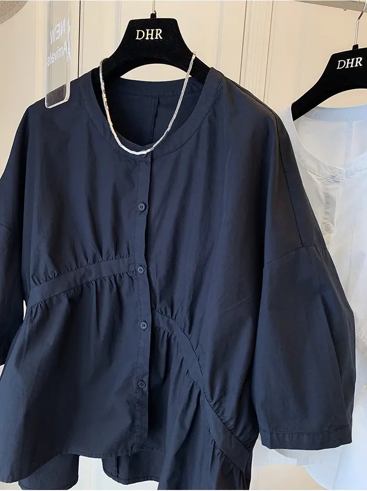 2025 Summer Korean Style Light Blue Cotton Babydoll Shirt — feature 18