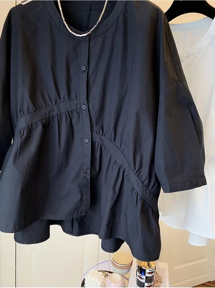 2025 Summer Korean Style Light Blue Cotton Babydoll Shirt — feature 19
