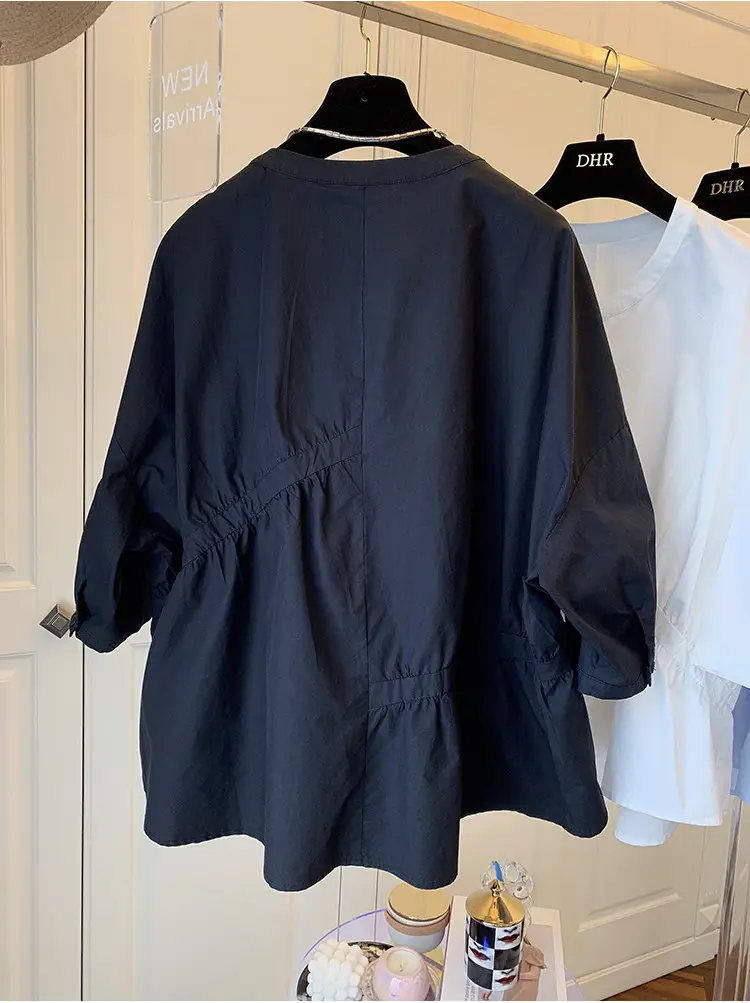 2025 Summer Korean Style Light Blue Cotton Babydoll Shirt — feature 22