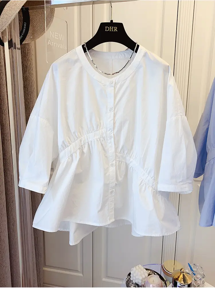 2025 Summer Korean Style Light Blue Cotton Babydoll Shirt — feature 3