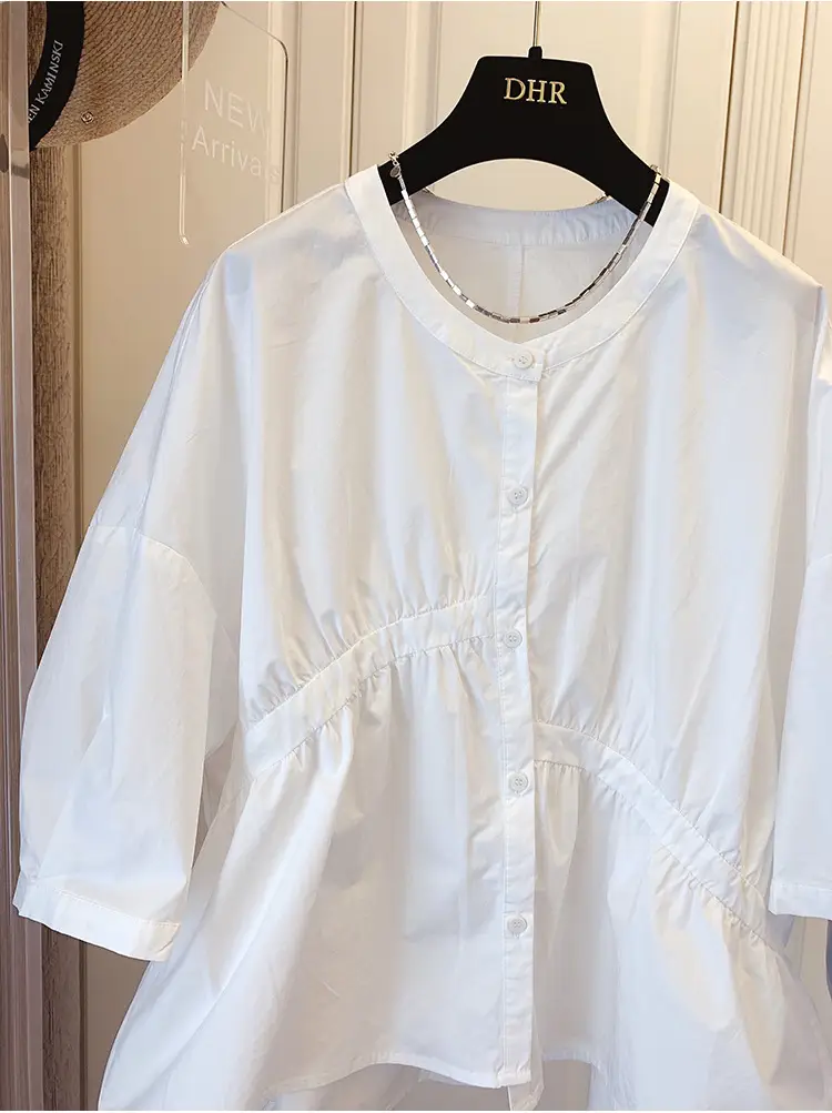 2025 Summer Korean Style Light Blue Cotton Babydoll Shirt — feature 4