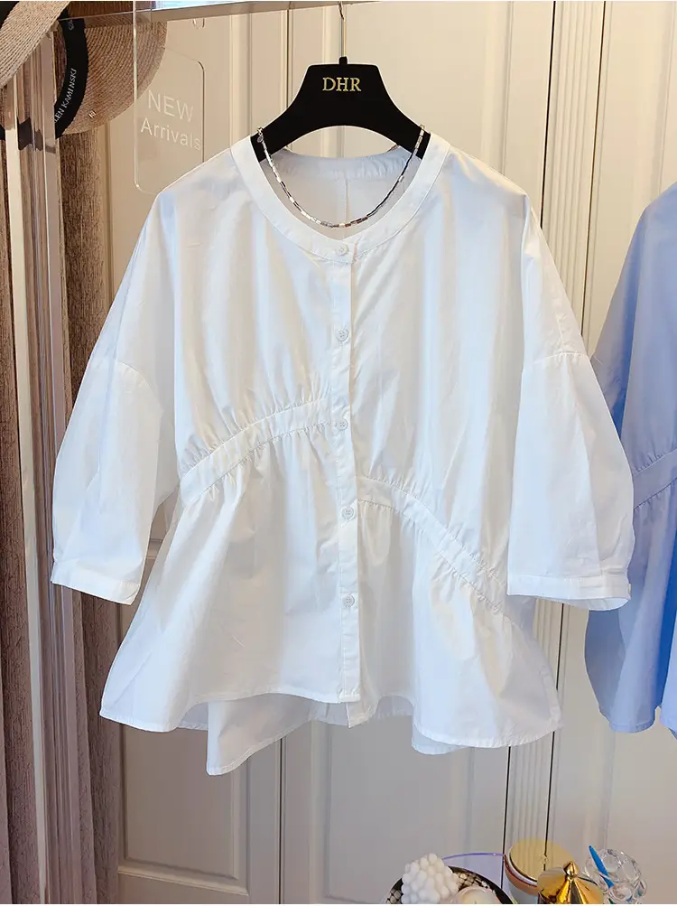 2025 Summer Korean Style Light Blue Cotton Babydoll Shirt — feature 6