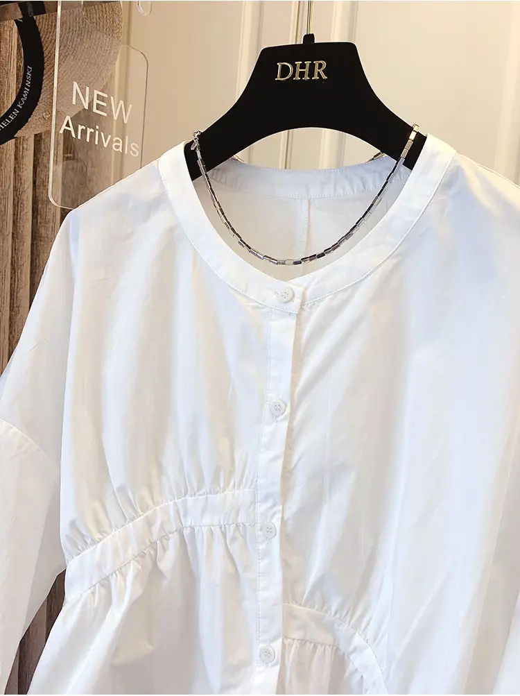 2025 Summer Korean Style Light Blue Cotton Babydoll Shirt — feature 7