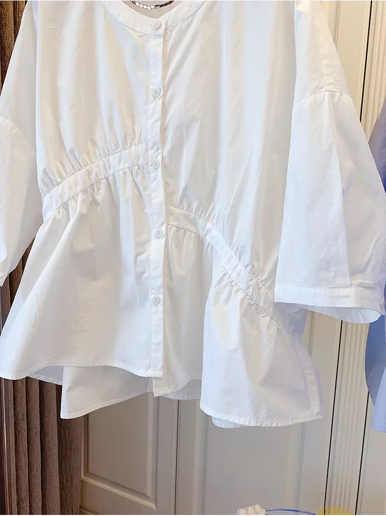 2025 Summer Korean Style Light Blue Cotton Babydoll Shirt — feature 8