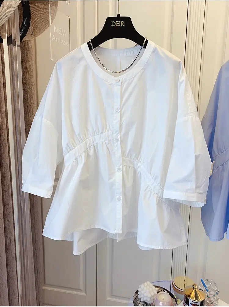 2025 Summer Korean Style Light Blue Cotton Babydoll Shirt — feature 9