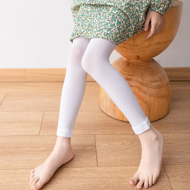 Girls Thin Leggings White Nine Point Footless Pantyhose