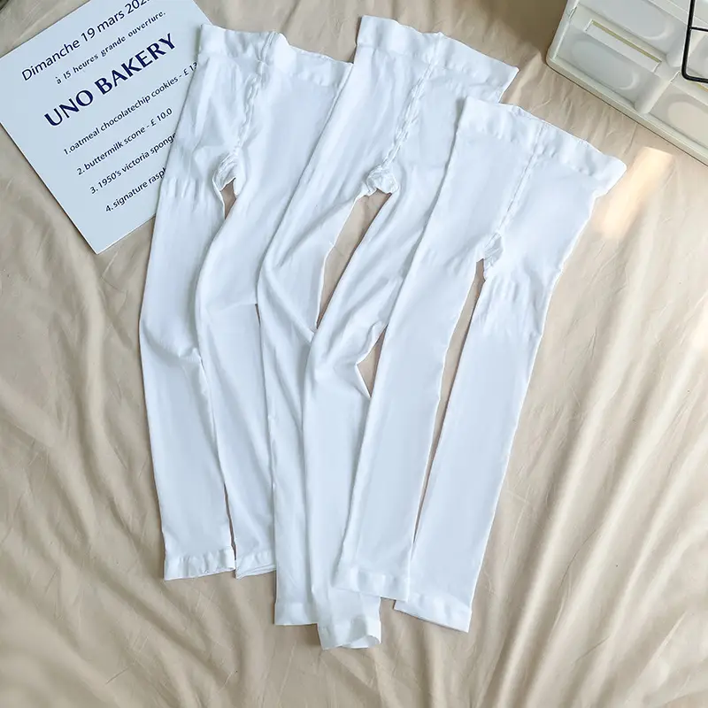 Girls Thin Leggings White Nine Point Footless Pantyhose