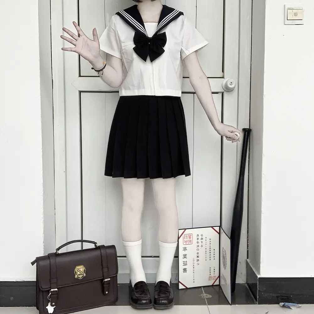 Black Collar Polo Shirt with Sailor Tie Bow - Image 9
