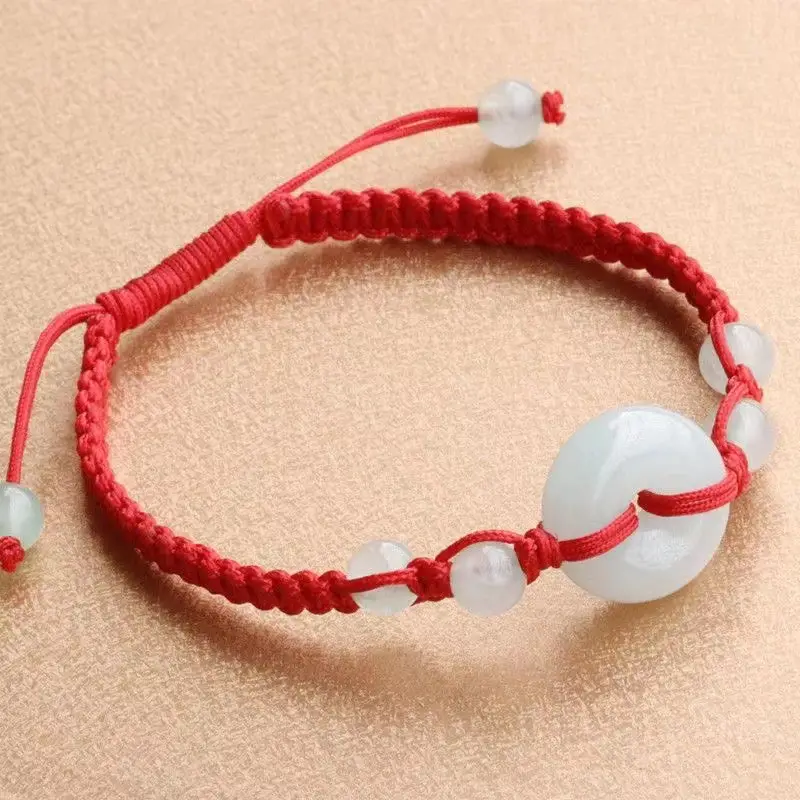 Red Jade Bracelet with White Beads for Men Women — feature 5