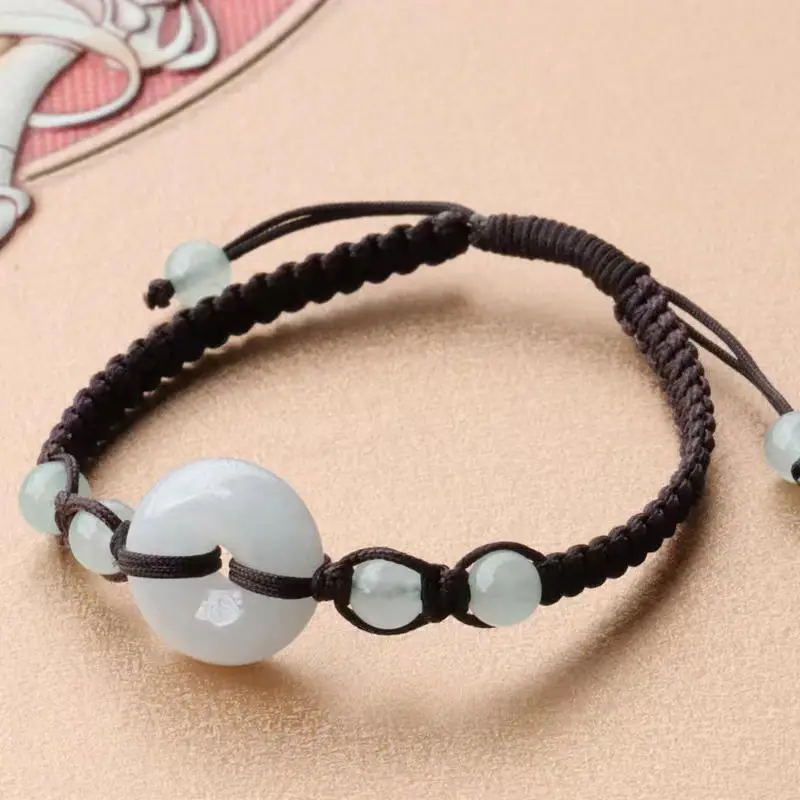 Red Jade Bracelet with White Beads for Men Women - Image 2