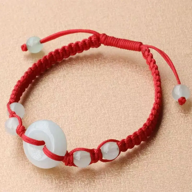 Red Jade Bracelet with White Beads for Men Women — feature 9