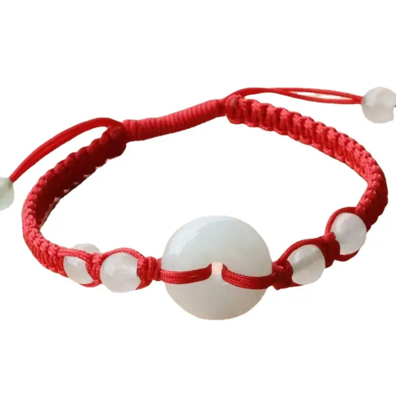 Red Jade Bracelet with White Beads for Men Women - Image 5