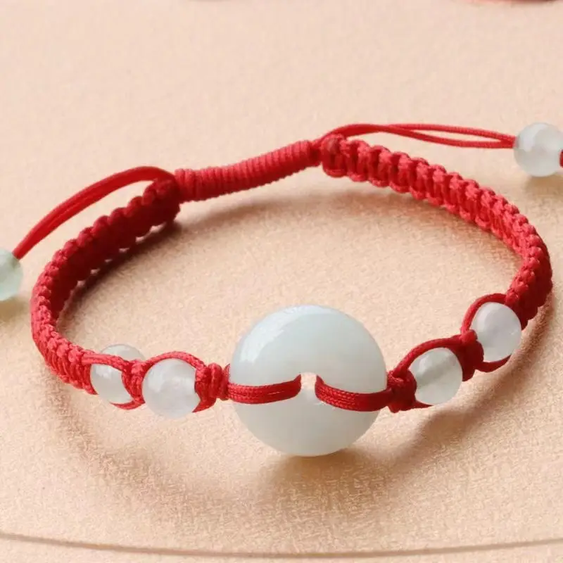 Red Jade Bracelet with White Beads for Men Women — feature 7