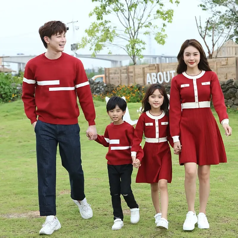 Red Knitwear Family Set for Mother Daughter Winter Wear - Image 3