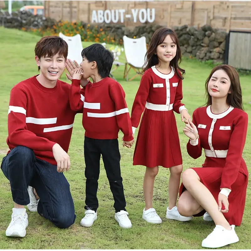Red Knitwear Family Set for Mother Daughter Winter Wear - Image 4