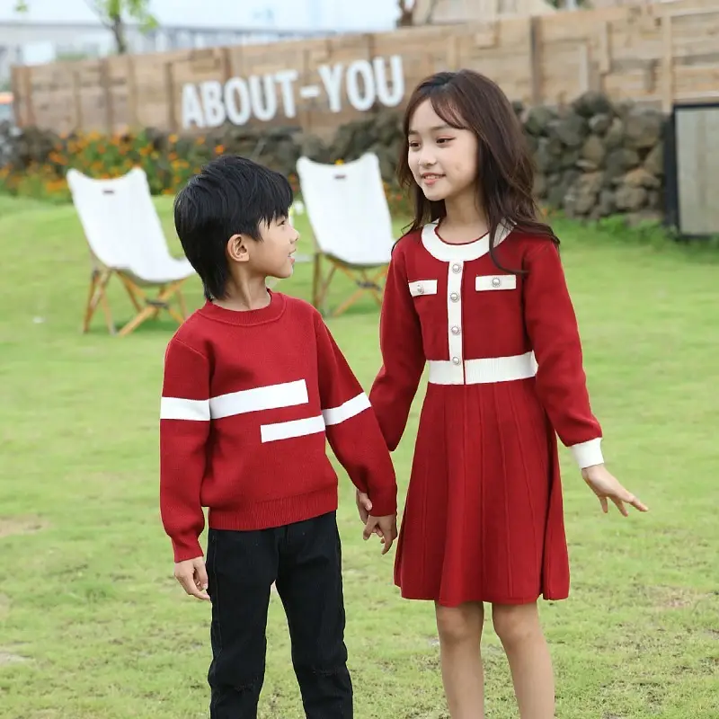 Red Knitwear Family Set for Mother Daughter Winter Wear - Image 5