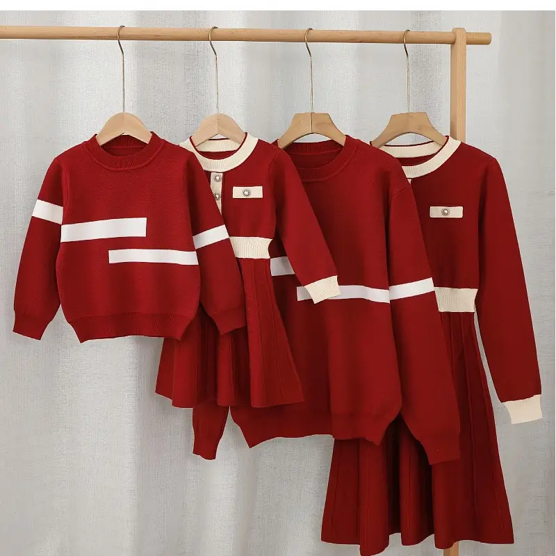 Red Knitwear Family Set for Mother Daughter Winter Wear - Image 6