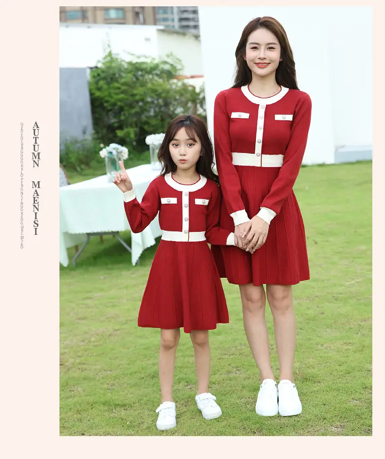 Red Knitwear Family Set for Mother Daughter Winter Wear — feature 28