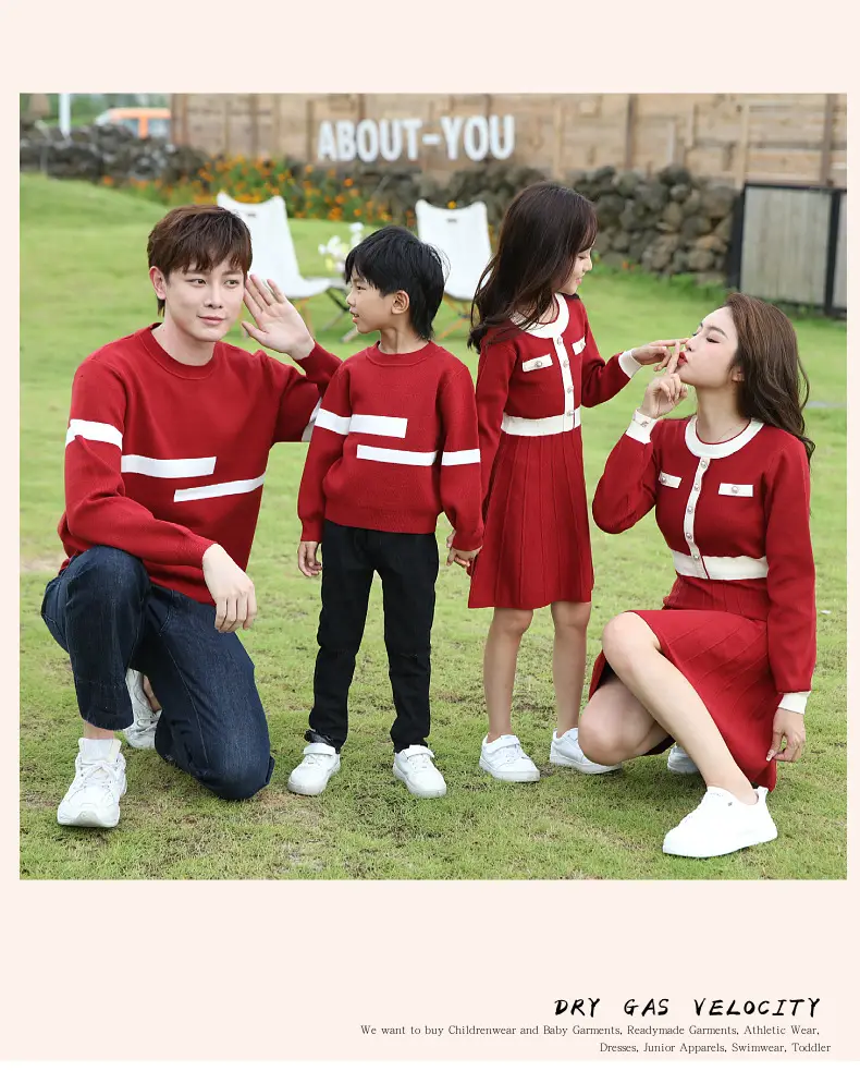 Red Knitwear Family Set for Mother Daughter Winter Wear — feature 29