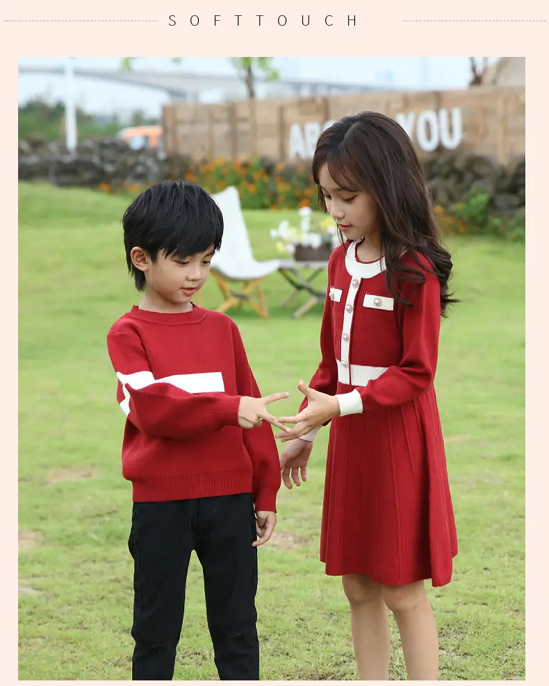 Red Knitwear Family Set for Mother Daughter Winter Wear — feature 30