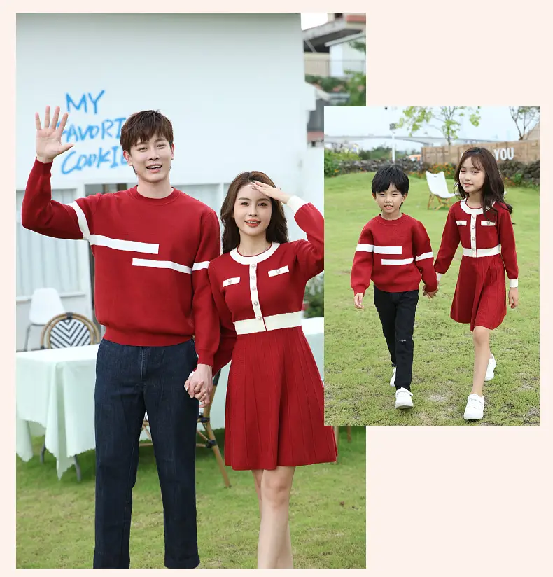 Red Knitwear Family Set for Mother Daughter Winter Wear — feature 32