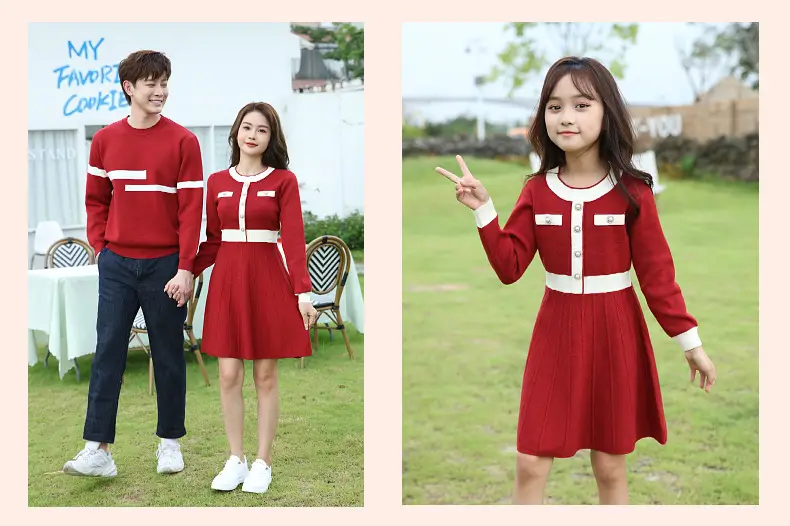 Red Knitwear Family Set for Mother Daughter Winter Wear — feature 34