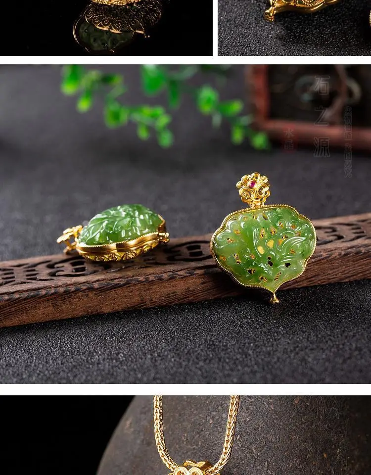 S925 Gold Inlaid Heart Shaped Jade Necklace — feature 4