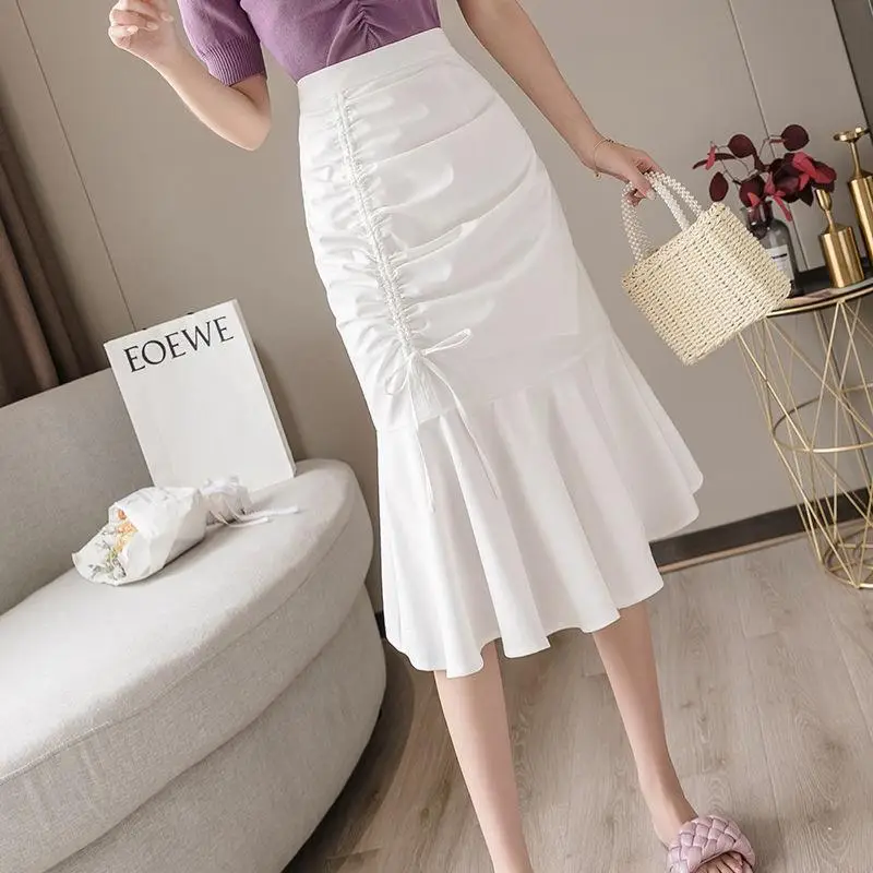 White Fish Tail Skirt High Waist Women Large - Image 6