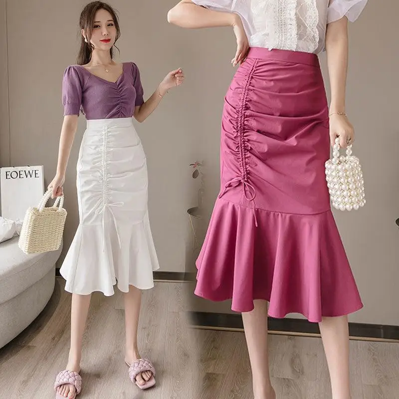 White Fish Tail Skirt High Waist Women Large - Image 7